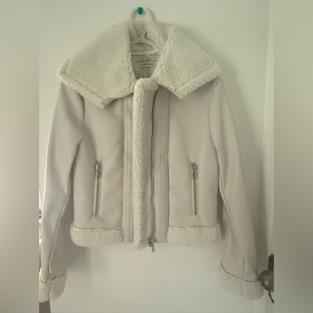 JustFab Women's Cream Teddy Jacket